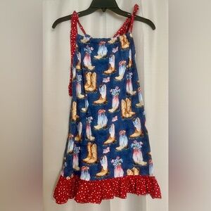 Handmade Patriotic Cowgirl Dress Girls Size 6–7 Adjustable Tie Straps